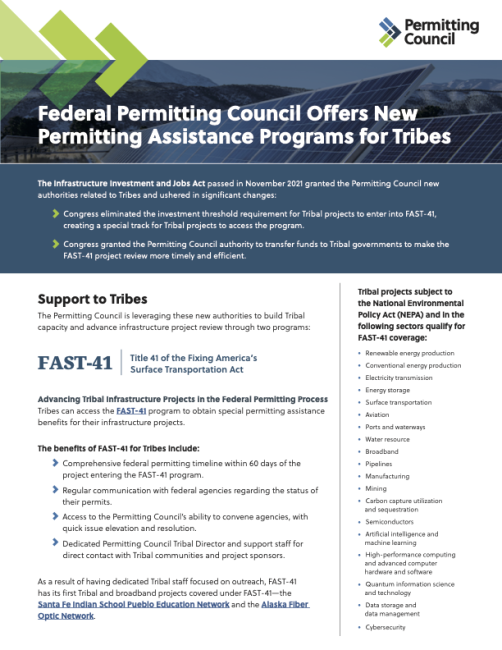 Permitting Council Tribal Assistance Program Factsheet Preview Image